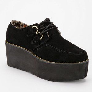 YRU Suede Platform Creepers Leopard Lined Loafers